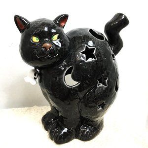 * Votive  Holder Black Ceramic Large  Cat Russ Berrie  NWOT Vtg Y2K